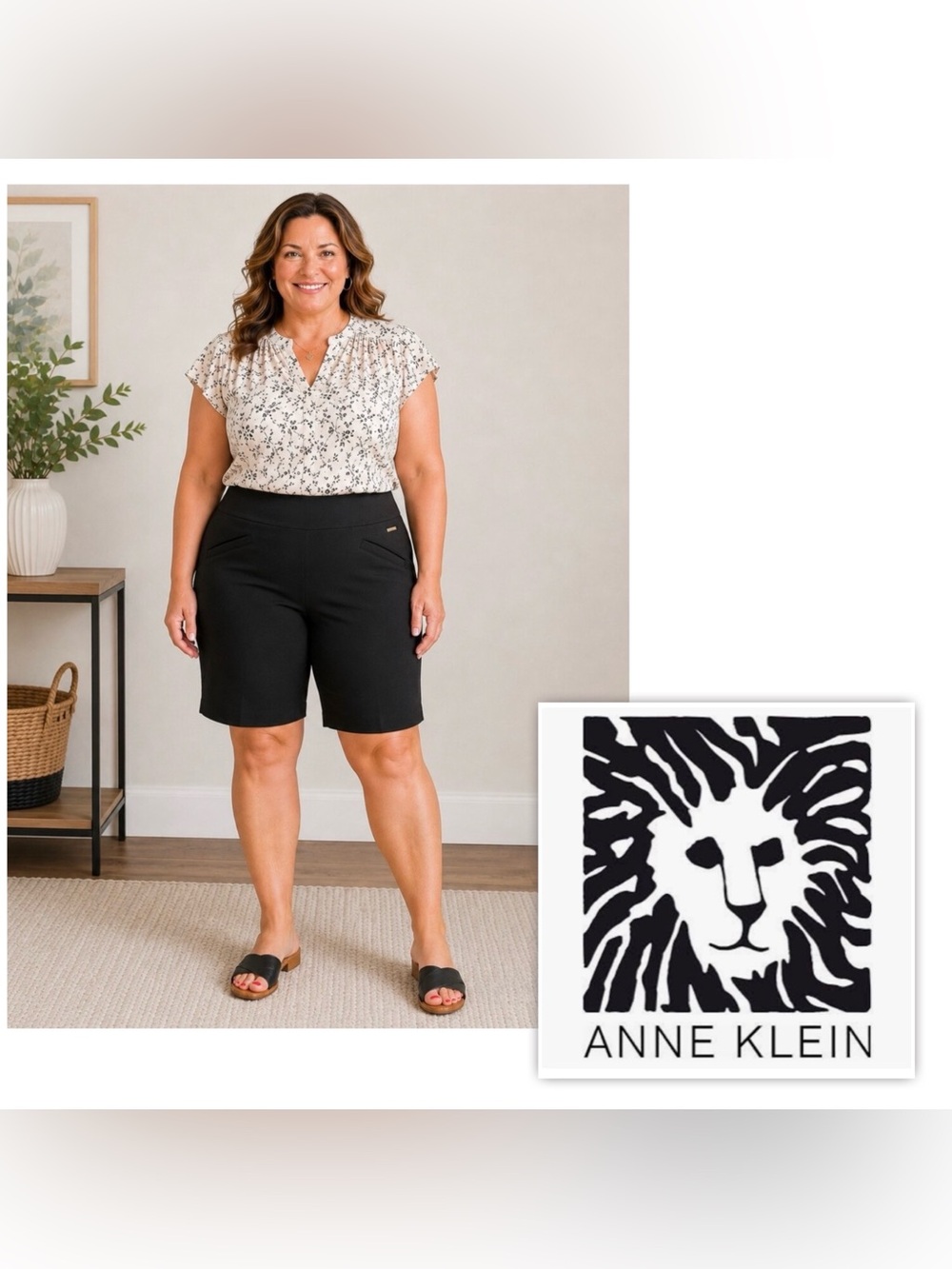 NWT $79 Anne Klein Women plus 3x Pull-On Black 10” Bermuda Dress Shorts stretch